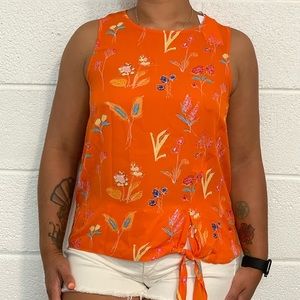 Orange floral sleeveless tank top blouse